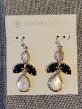Kendra Scott "Kendall" Black & White Gold Tone Teardrop Earrings Rare